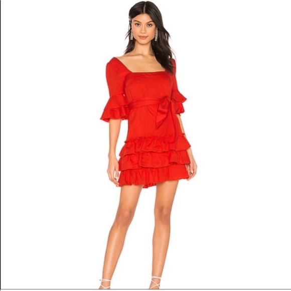 MAJORELLE Dresses & Skirts - Majorelle | Red Ruffle Olin Mini Dress Tie Waist